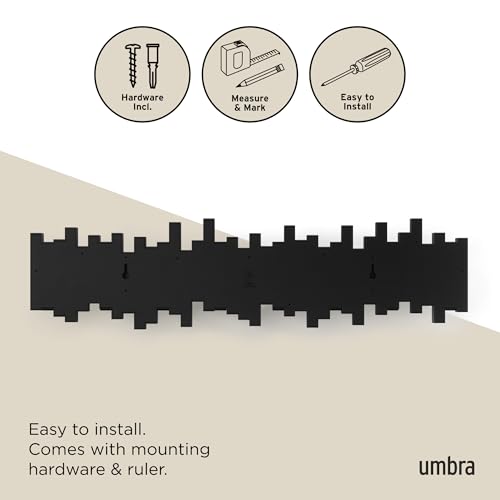 Umbra Sticks Wall Coat Rack, Wall Mount 8 Retractable Hooks, Black | Modern sculptural look, holds five pounds each, fits entryways and bedrooms, easy to install, recycled plastic - color: Black, size: 8-Hook