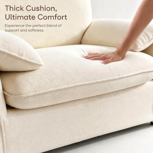 Oversized Accent Chair, 37" Chenille Armchair for Living Room, Beige | Comfy Upholstered Reading Chair, Chair and a Half, Modern Single Sofa Chairs for Bedroom, Nook, Apartment