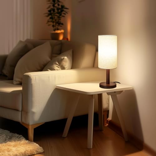 LALISU Small Table Lamp，Nightstand Lamp Wood Bedside Lamp Plug in 2Pcs | Small Bedside Lamp for Night Stands, Desk Lamps for Reading Living Room, Office (Bulb Included) (Black-Walnut Wood（2）) - color: Black-Walnut Wood（2）