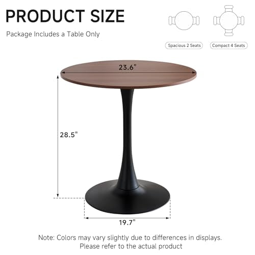 23.6" Small Round Dining Table for 2, [Sturdy Metal Tulip Base] Modern Circle Kitchen Table, for Dining Room Apartment Office Space Saving - color: Brown With Black Base, size: 23.6"
