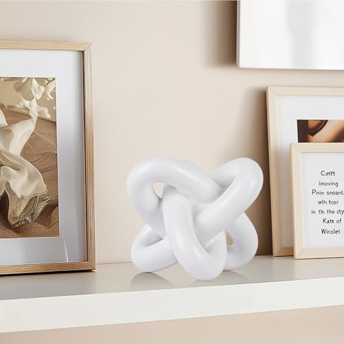 White knot sculpture, three-knot sculpture white home decor accent, suitable for rustic-style coffee table stands, living room TV cabinets, dining tables, entryway shelves, and small decorations. - color: White