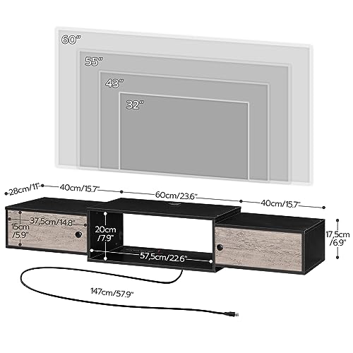 HOOBRO 55" Floating TV Stand with Power Outlets, Modern Wall Mounted Media Console Shelf with Doors, Entertainment Center for Under TV Storage, for Living Room, Bedroom, Greige and Black BG11UDS01 - color: Greige + Black