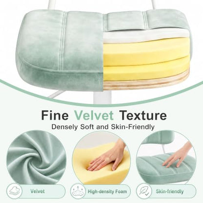 Homkdom Velvet Vanity Chair with Bow Backrest & Height Adjustable,Bedroom | Armless,360 Swivel,Silent Casters for Dressing Room & Living Room, Home Office,Make up,Reading,Light Green - color: Light Green