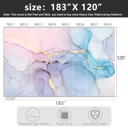 -Coloured Marbled Fabric Wallpaper Abstraction Golden Art Living Room Bedroom Bathroom Wall Mural- 183"x120"（ not Peel and Stick） - color: Marble 01, size: 183" x 120"