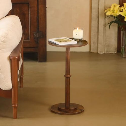 MaxSmeo Drink Table, Small Side Table for Small Spaces, Modern Round End Table with Fluted Wood Leg, Rustic Brown - color: Rustic