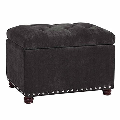 Ottoman with Storage,24" Fabric Ottoman Foot Rest with Hinged Lid Small Rectangle Upholstered Tufted Foot Stools Ottomans for Bedroom Living Room Entryway,Black - color: Black