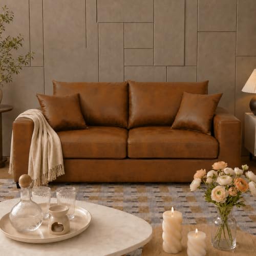 69'' Loveseat Sofa,Modern Fabric 2-Seater Sofa with 2 Pillows(Light Brown) | Small Couches for Living Room, Office,Apartment, Small Spaces,21 in Deep Seat - color: Light Brown