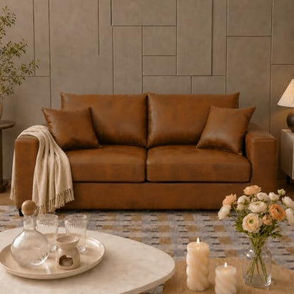 69'' Loveseat Sofa,Modern Fabric 2-Seater Sofa with 2 Pillows(Light Brown) | Small Couches for Living Room, Office,Apartment, Small Spaces,21 in Deep Seat - color: Light Brown