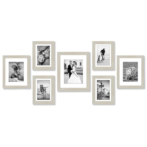 Americanflat Set of 7 Picture Frames with Shatter-Resistant Glass - Gallery Wall Frame Set with One 11x14, Two 8x10 and Four 5x7 Frames - Signature Collection - Light Wood | Includes one 11x14, two 8x10 and four 5x7, shatter-resistant glass, hanging hardw