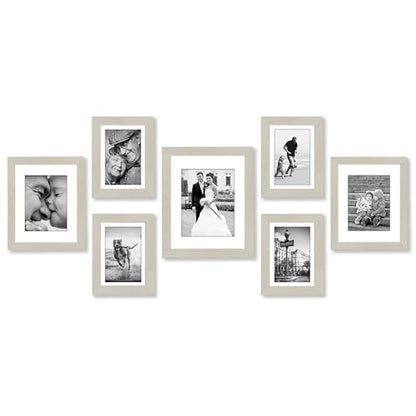 Americanflat Set of 7 Picture Frames with Shatter-Resistant Glass - Gallery Wall Frame Set with One 11x14, Two 8x10 and Four 5x7 Frames - Signature Collection - Light Wood | Includes one 11x14, two 8x10 and four 5x7, shatter-resistant glass, hanging hardw