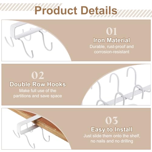 uxcell Mug Holder Under Cabinet, 10.6 Inch Hanging Hooks Mug Cup Holder Storage Organizer Rack with 12 Hooks for Coffee Bar Kitchen Utensil, White - color: White