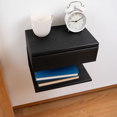 Floating Nightstand Side Accent or End Table with Storage Drawer, Wood Bedside Shelf, Handmade Floating Table, Nightstand Shelf (Black) - color: Black