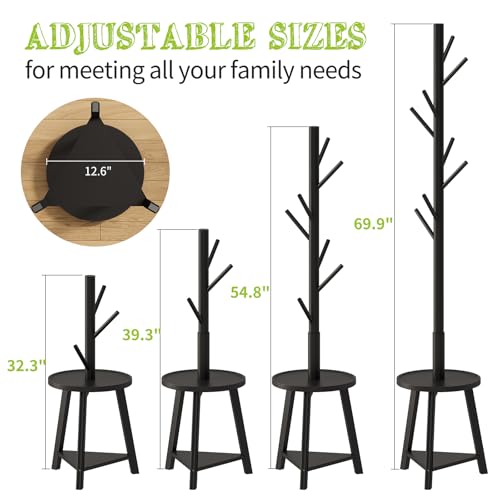 BMOSU Coat Rack freestanding Stand with Shelf Bamboo Wooden Coat Tree Easy Assembly 8 Hooks Standing Jackets Hanger Hallway Office Floor Coat Stand Black - color: BLACK