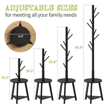 BMOSU Coat Rack freestanding Stand with Shelf Bamboo Wooden Coat Tree Easy Assembly 8 Hooks Standing Jackets Hanger Hallway Office Floor Coat Stand Black - color: BLACK