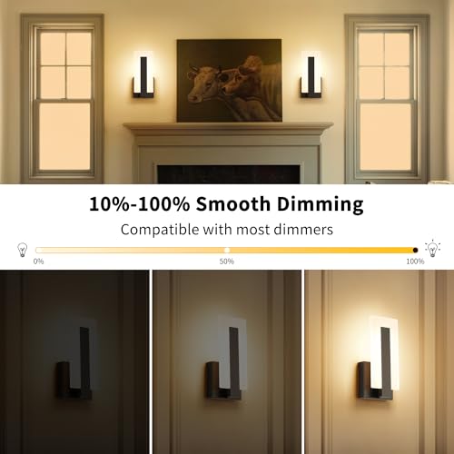 Joosenhouse Modern LED Wall Sconce Dimmable Wall Mounted Lamp Set of 2, Black 3000K Warm White Wall Lamp, Hardwired Bathroom Vanity Light, Indoor Wall Lights for Hallway, Bedroom, Study, Living Room. - color: Black - Dimmable