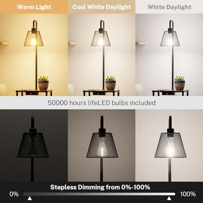 Floor Lamp with Table and Shelves, Side Table with USB Charging Port and Outlet, Modern Bedside Nightstand End Table with Lamp for Living Room, Bedroom, Guest Room, Bulb Included - color: Brown-1 Pair