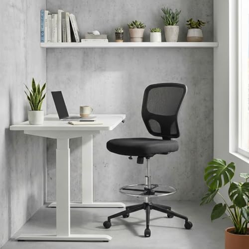 Armless Drafting Chair Tall Office Chair Adjustable Height High Back Ergonomic Desk Chair Drafting Stool Rolling Bar Stools Chairs with Footrest and Wheels - color: Black