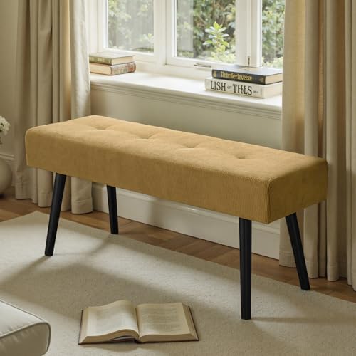 Comfy to go Entryway Bench - Bench for Bedroom, Modern Ottoman End of Bed, Corduroy Padded Benches for Living Room, Foyer, Mudroom, Hallway - 39" L x 14" W x 17" H | Padded Bench for Bedroom, Living Room, Foyer, Mudroom, Hallway, Window, Reading, Footrest