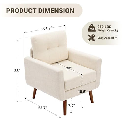 Tbfit Linen Fabric Single Sofa, Accent Chair, Mid Century Modern Armchair for Living Room, Bedroom Button Tufted Upholstered Comfy Reading Sofas, Beige - color: Beige, size: Single