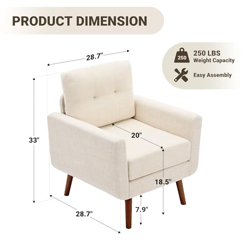 Tbfit Linen Fabric Single Sofa, Accent Chair, Mid Century Modern Armchair for Living Room, Bedroom Button Tufted Upholstered Comfy Reading Sofas, Beige - color: Beige, size: Single