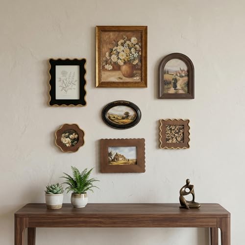 Mixed Shape Vintage Picture Frame Set | 7 Pack Decorative Frames for Home Gallery Wall & Tabletop Display - size: 7PCS