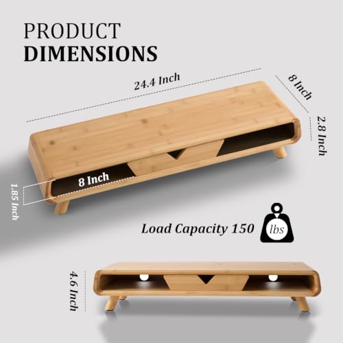 Homerays Bamboo Monitor Stand Riser, No Assembly Required Exquisite Monitor Stand with Drawer Ergonomic Height Wood Monitor Stand - color: BAMBOO