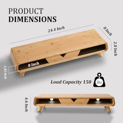 Homerays Bamboo Monitor Stand Riser, No Assembly Required Exquisite Monitor Stand with Drawer Ergonomic Height Wood Monitor Stand - color: BAMBOO