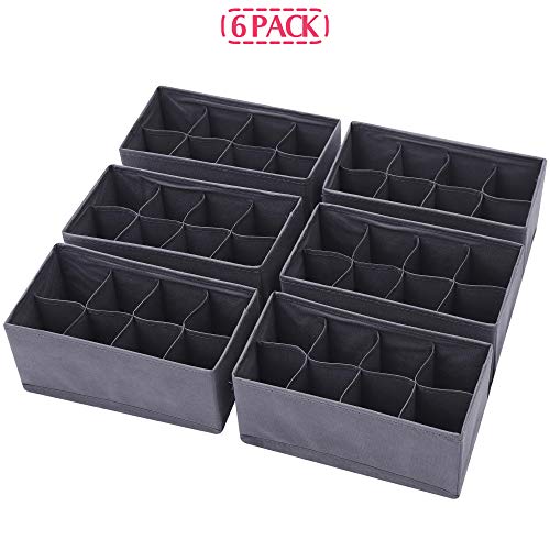 DIOMMELL 6 Pack Foldable Cloth Storage Box Closet Dresser Drawer Organizer Fabric Baskets Bins Containers Divider for Clothes Underwear Socks Lingerie Clothing, Dark Grey 00-0600 - color: Dark Grey