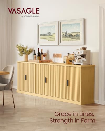 VASAGLE MAXE Collection - Buffet Cabinet Set of 3, Fluted Console Cabinet, Sideboard with Adjustable Shelf, Mid Century Modern Buffet Table, 15.8 x 29.9 x 31.5 Inches, Oak Beige UZH2507023 - color: Oak Beige, size: 29.9"W, style: 3 Pack