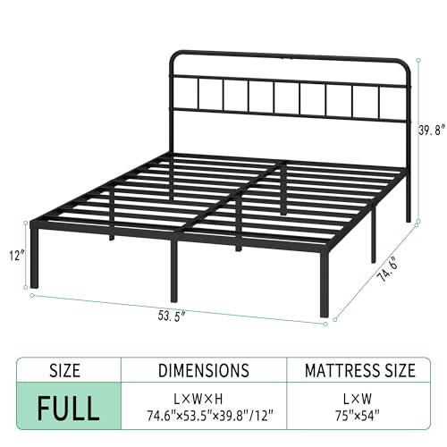 Full Bed Frame with Classin Headboard, Black | Strong Metal Slats Support,Under Bed Storage Space,No Box Spring Needed,Easy to Assemble - size: Full