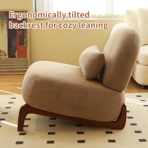 GDFStudio Armless Accent Chair with Solid Wood Legs & Upholstered Cushion, Modern Side Chair for Living Room Bedroom Reading Nook Balcony Apartment Waiting Area Comfortable Seating, Camel - color: Camel