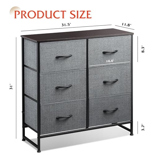 WLIVE Dresser for Bedroom with 6 Drawers, Dark Grey | Closet Dresser, Metal Frame, Wooden Top, Fabric Dresser for Closet, Living Room, Hallway - color: A-dark Grey