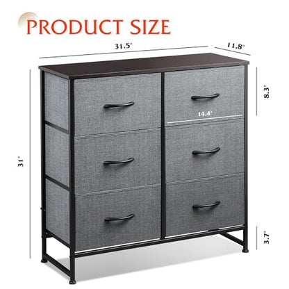 WLIVE Dresser for Bedroom with 6 Drawers, Dark Grey | Closet Dresser, Metal Frame, Wooden Top, Fabric Dresser for Closet, Living Room, Hallway - color: A-dark Grey