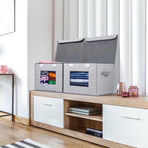 Univivi Fabric Closet Storage Bins with Lids for Shelves 4 Pack, Gray | 17 x 12 x 12 In Clothes Storage Bins with Handles & Window, Foldable Closet Organizers and Storage for Home, Office, Bedroom - color: Gray