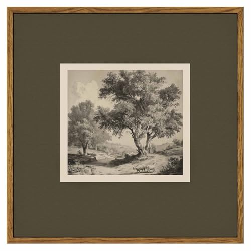 InSimSea Square Canvas Wall Art 12x12 Vintage Rustic Landscape Sketch Print | Rural Trees and Sheep Decorative Painting, Retro Rustic Tree Design, Perfect for Living Room, Bedroom, Office Home Decor - color: Roadside Trees, size: 12"L x 12"W