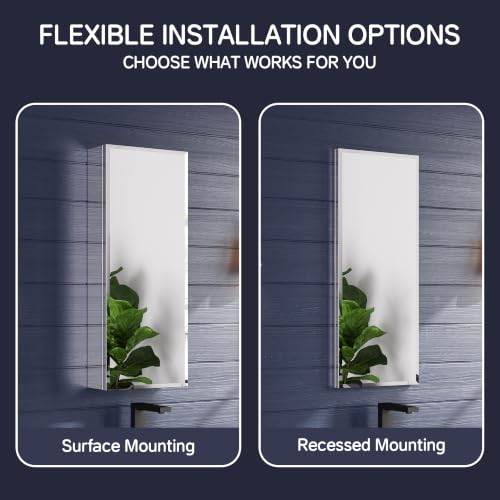 Medicine Cabinet Mirror 12"W x 30"H, Bathroom Beveled Edge Mirror Cabinet | Medicine Cabinets with Adjustable Glass Shelves, Soft-Closed Hinge, Chrome Aluminum Frame, Reverse Installation - size: 12" x 30"(Beveled)