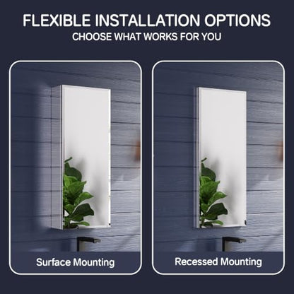 Medicine Cabinet Mirror 12"W x 30"H, Bathroom Beveled Edge Mirror Cabinet | Medicine Cabinets with Adjustable Glass Shelves, Soft-Closed Hinge, Chrome Aluminum Frame, Reverse Installation - size: 12" x 30"(Beveled)