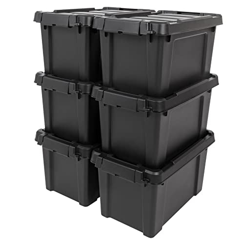IRIS USA 6-Pack 5 Gal Heavy Duty Lockable Storage Totes with lids, Black | Built for tools, hardware, emergency supplies and small equipment, Stackable design keeps spaces organized - color: Black, size: 5 Gal - 6 Pack