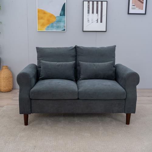 Panana 2 Seater Sofa,Modern Design Rolled Armrest Upholstered Gray Linen Fabric Love Seat Couch,150 x 80 x 80 cm (Gray, 2 Seater) - color: Gray Linen Fabric, size: 2 seater
