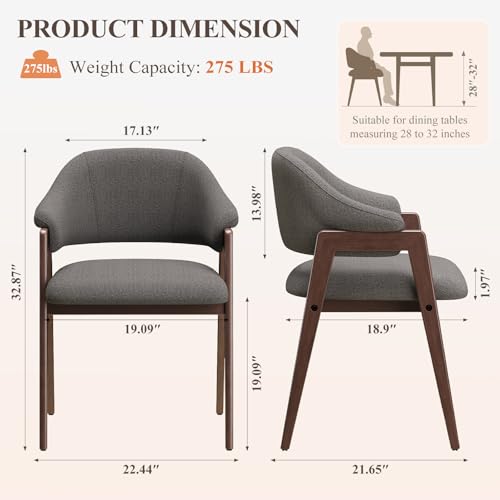 MALOL Wooden Dining Chairs Set of 2, Modern Fabric Upholstered Dining Room Chair, Kitchen Side Chairs, Farmhouse Dinner Chair with Curved Open Back for Kitchen, Grey - color: Grey, size: Set of 2
