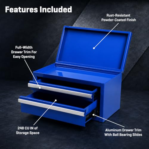 Mini 2-Drawer Blue Steel Tool Box - color: Blue, size: 2 Drawer