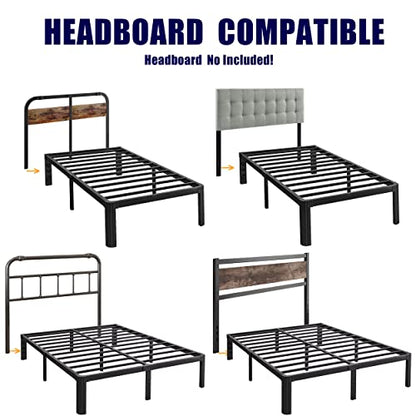 Hunlostten 16" Twin XL Heavy Duty Bed Frame No Box Spring Needed, Metal Twin XL Platform Bed Frame with Round Corners, Easy Assembly, Noise Free, Black - size: Twin XL, style: 16 Inch