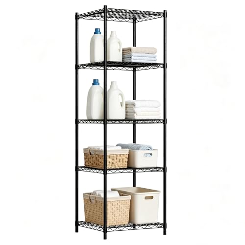 Wire Storage Standing Shelf Rack Tower, Corner Metal Shelving Unit with Adjustable Shelves, Space-Saving Organizer for Garage, Kitchen, Bathroom, 18 * 18 Inch - size: 5 Tier 18 Inch Width