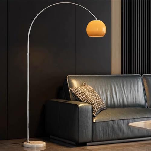 Modern LED Arc Floor Lamp Silver Floor Lamp Glass Shade Standing Lamp with Marble Base Floor Light for Living Room Reading Bedroom Home Office