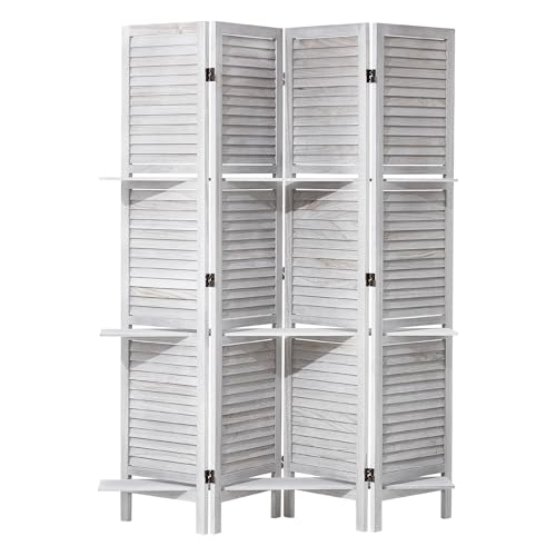 VEVOR Wood Room Divider, 4 Panel Wood Folding Privacy Screen, 66.9 Inches Tall Indoor Louvered Partition Divider, Portable Decoration Screen, for Room Separation, Home, Office, Restaurant & Bedroom