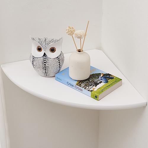 Corner Shelf, White Solid Oak Wood Floating Corner Shelves Wall Mount Round End Floating Speaker Rack Display Shelf for Small Plant Photo Frame (White, 12in) - color: White, size: 12in