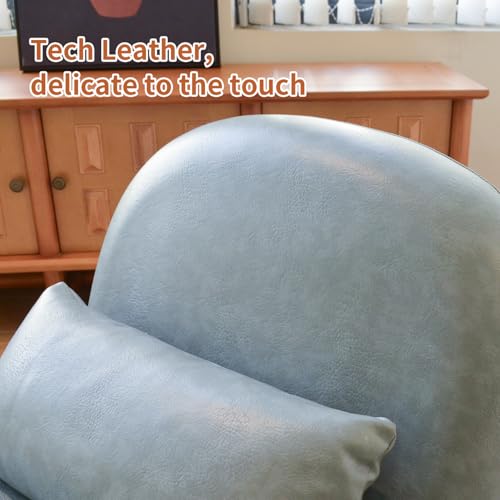Blue Faux Leather Slippers Chair with Solid Wooden Legs | Low Armless Accent Chair with Soft Cushion, Comfy Upholstered Side Chairs for Living Room, Bedroom, Balcony or Reading Room - color: Blue