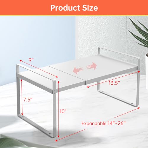 Adjustable Kitchen Shelf Organizer 9", (2 Pack) Heavy-Duty Cabinet Shelves for Countertop, Pantry & Microwave, Expandable Space-Saving Storage Rack with Non-Slip Pads, White - color: 9" wide ( 2 PACK)