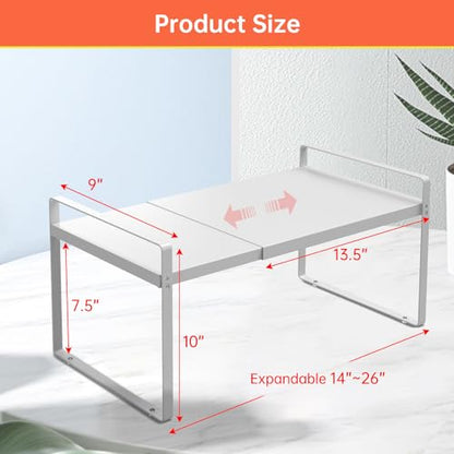 Adjustable Kitchen Shelf Organizer 9", (2 Pack) Heavy-Duty Cabinet Shelves for Countertop, Pantry & Microwave, Expandable Space-Saving Storage Rack with Non-Slip Pads, White - color: 9" wide ( 2 PACK)
