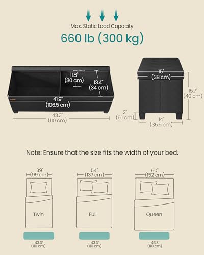 SONGMICS Storage Ottoman Bench with Legs, Folding Ottoman Foot Rest with Flipping Lid, Bench with Storage, for Living Room, Bedroom, Entryway, Synthetic Leather, 43.3 Inches, Ink Black ULSF085BH01 - color: Black, style: with Flipping Lid